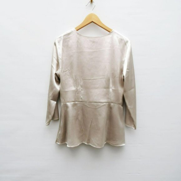 Ann Taylor Silver Ivory Wrap Blouse, Size Medium - Picture 8 of 13